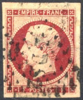 [O B/TB] N° 18, 1fr Carmin Avec Marges énormes Et Voisin. Léger Pelurage. Aspect TB - Superbe Obl Losange "bâton" De Par - 1853-1860 Napoleon III