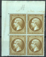 [** SUP] N° 19b, 1c Mordoré En Bloc De 4, Coin De Feuille. Fraîcheur Postale Et Certificat Photo - Joli Centrage Et De L - 1862 Napoleon III