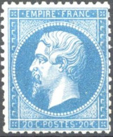 [** SUP] N° 22, 20c Bleu, Fraîcheur Postale - Joli Centrage. Cote *420 € - 1862 Napoleone III
