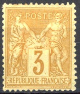[* TB] N° 86, 3c Bistre-jaune (II), Forte Trace - Très Frais - Cote: 330€ - 1876-1878 Sage (Type I)