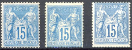 [* SUP] N° 90, 25c Bleu (II) - Lot De 3 Nuances. Superbe - 1876-1878 Sage (Tipo I)