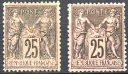 [* SUP] N° 97+97a, 25c Noir/rose Et Noir/rose Foncé - Ensemble Superbe - Cote: 250€ - 1876-1878 Sage (Type I)