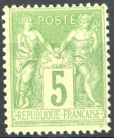 [** SUP] N° 106, 5c Vert-jaune (II), TB Centrage - Fraîcheur Postale - Cote: 110€ - 1876-1878 Sage (Tipo I)