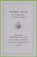 Rare  Menu Franc-maçonnerie Vrijmetselarij Ordre Loge Paris Banquet Rituel 1973 - Menus