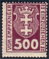 296 Danzig 500 Pf Violet MH * Neuf CH (DAN-23) - Postage Due