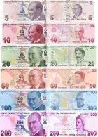 TURKEY 5 10 20 50 100 200 Lirasi L. 1970 / 2009 P 222 223 224 225 226 227 UNC 6 Banknotes - Turkije