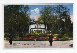 1935. KINGDOM OF YUGOSLAVIA,SERBIA,SOMBOR,KING ALEKSANDAR PARK,POSTCARD,USED,RED CROSS ADDITIONAL STAMP - Jugoslawien