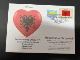 8-3-2024 (2 Y 27) COVID-19 4th Anniversary - Albania - 8 March 2024 (with Albania UN Flag Stamp) - Malattie