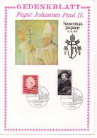 Allemagne--1978--Document Gedenkblatt Papst Johannes Paul II..( 2 Valeurs) ."Habemus Papam"..cachets  KOLN - Covers & Documents