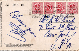 75856 - Belgien - 1954 - 4@20c Wappen A AnsKte BRUXELLES - ... -> NEW YORK, NY (USA) - Briefe U. Dokumente