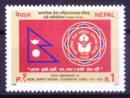 Nepal 1987 MNH, Social Service National Coordination, Flag - Stamps