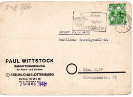 75899 - Berlin - 1948 - Bizone 10Pfg Netzaufdruck EF A OrtsKte BERLIN - ACHTET AUF DEN KARTOFFELKAEFER - Cartas & Documentos