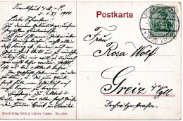 75900 - Deutsches Reich - 1914 - 5Pfg Germania (Automatenzhg & Lochung) EF A AnsKte FRANKFURT -> Greiz - Covers & Documents