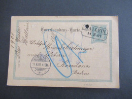 Österreich 1901 Ganzsache 5 Heller Mit Stempel Ra2 Hallein Nach Konstanz Baden Mit Ank. Stempel - Cartes Postales