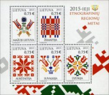 Lithuania Litauen Lituanie 2015 Year Of Ethnographic Regions Set Of 5 Stamps In Block MNH - Lituanie