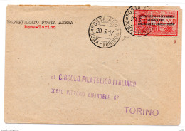 1917 Roma - Torino Del 20 Maggio - Aerogramma Del I° Volo De Bernardi - Storia Postale (Posta Aerea)