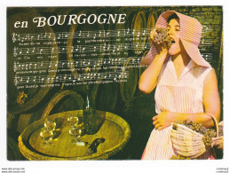 En BOURGOGNE Femme Avec Coiffe Dégustant Du Raisin Beau Panier Bouteille Verres Vin Tire Bouchons Partition De Chanson - Bourgogne
