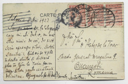 GRECE 10AX3 CARTE SALONIQUE 1922 TO ROMANIA - Covers & Documents