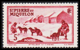1938. SAINT-PIERRE-MIQUELON. Dog Sledge 5 C. Hinged.  (Michel 173) - JF542973 - Storia Postale