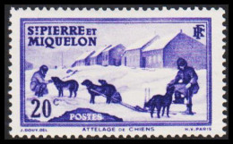 1938. SAINT-PIERRE-MIQUELON. Dog Sledge 20 C. Hinged.  (Michel 176) - JF542976 - Storia Postale