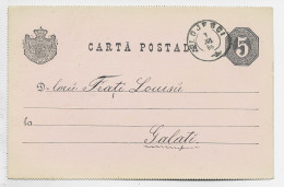 ROMANIA ENTIER 5C CARTA POSTALA PLOJFSCI  1886 TO GALATZ - Lettres & Documents