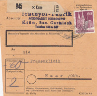 BiZone Paketkarte 1948: Krün Nach Haar, Frauenklinik - Lettres & Documents