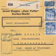 BiZone Paketkarte 1948: Dorfen Markt N. Finsterwald, Selbstb., Notopfer, Wertk. - Briefe U. Dokumente