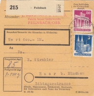 BiZone Paketkarte 1948: Lederwaren Feilnbach Nach Haar, Wertkarte 400 DM - Covers & Documents