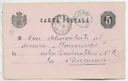 ROMANIA ENTIER 10C CARTA POSTALA CACHET BLEU PLOJESCI 1885 TO BUCURESTI - Lettres & Documents