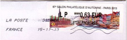 LISA VIGNETTE DU SALON PHILATÉLIQUE D'AUTOMNE PARIS 2013 SUR LETTRE ENTIÈRE (770)_T2466 - 2010-... Illustrated Franking Labels