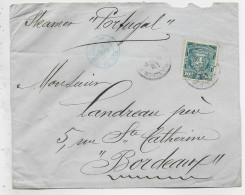 URUGUAY 10C SOLO LETTRE COVER MONTEVIDEO 1891 TO FRANCE STEAMER PORTUGAL + MARITIME BLEU LIGNE J PAQ FR N° 2 - Uruguay