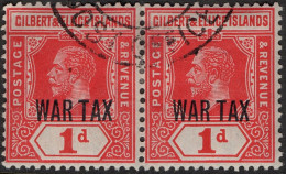 GILBERT & ELLICE ISLAND 1918 KGV 1d Red  Horizontal Pair SG26 Used - Gilbert- En Ellice-eilanden (...-1979)