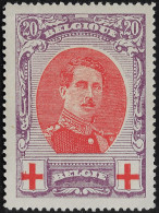 Belgique 1915 COB 134-V1, 20 C Albert Croix-Rouge, Variété Torsade De L'épaulette Droite, Neuf Sans Charnière. Splendide - 1901-1930