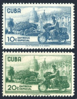 Cuba E24-E25, Hinged. Michel 571-572, View In Havana, Messenger-Bicyclist. 1958. - Nuevos