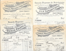 Lot De 22 Factures 14x21 Grands Magasins, Chaussures, Lainages... Saint-Brieuc (22) 1922-1928 - Vestiario & Tessile