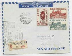 TUNISIE 50FR+20FR+15FR LETTRE COVER AVION REC TUNIS 1950 TO CANADA - Cartas & Documentos