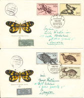 Czechoslovakia FDC 8-8-1955 Fauna Complete Set Of 5 On 2 Covers With Cachet - FDC