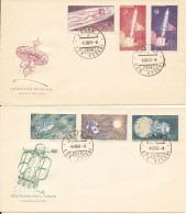 Czechoslovakia FDC 6-3-1961 Cosmic Space Research Complete Set Of 6 On 2 Covers With Cachet - FDC