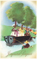 Bateau * Cpa Illustrateur * Une Péniche * Joyeuses Pâques * Pêche Pêcheur - Péniches