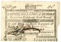 90 SCUDI CEDOLA SACRO MONTE DELLA PIETÀ DI ROMA 01/05/1797 MB+ - Sonstige & Ohne Zuordnung