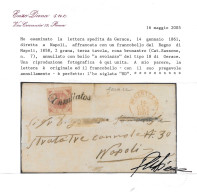 NAPOLI - Letttera Da Gerace Per NA  Con 2 Grana III Tav. Rosa Brunastro (Sass. N.7) Con Bollo A Svolazzo Valore 5.500 Eu - Napoli