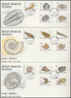 Britische Antarktis 156-170 Fossilien 15 Werte Komplett, Satz Auf 3 FDC - Other & Unclassified