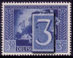 820III Postkongreß 3 Pf - Plattenfehler Blauer Fleck Links Von Der 3, F.29 ** - Abarten & Kuriositäten