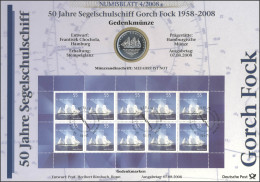 2686 50 Jahre Segelschulschiff Gorch Fock - Numisblatt 4/2008 - Enveloppes Numismatiques