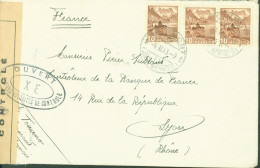 Guerre 40 YT Suisse Helvetia N°348 X3 Nuance Couleurs CAD 4 11 43 Censure Bande + Cachet XE = Vichy Vignette Croix Rouge - WW II