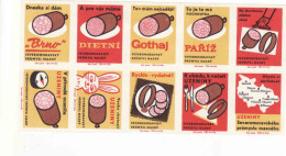 Czechoslovakia - Czechia 10 Matchbox Labels Cold Cuts, Sausages, Salami, North Moravian Region - Boites D'allumettes - Etiquettes