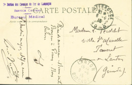 Guerre 14 CP + Cachet 7e Section De Chemins De Fer De Campagne Service Central Bureau Médical CAD Hazebrouck 6 6 15 - WW I