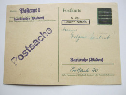 1945 , 5 Pfg. Ganzsache Als POSTSACHE Aus Karlsruhe - Emisiones De Necesidad Zona Británica