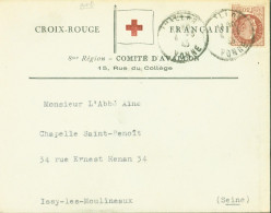 Guerre 40 Croix Rouge Française 8e Région Comité D'Avallon Yonne YT N°517 CAD Avallon 4 5 1943 - Guerre De 1939-45