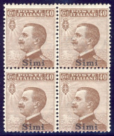 1912-Simi (MNH=**) Quartina 40c. Michetti Cat.Sassone Euro 15 - Ägäis (Simi)